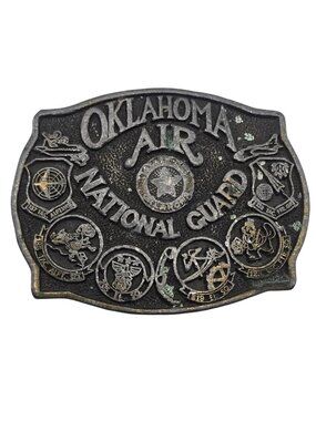 Oklahoma Air National Guard Belt Buckle Vintage OK Military Collectible Distress